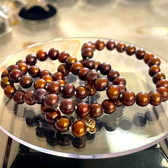 Petite Chocolate Pearl Necklace + 10K Yellow Gold Clasp • 18”